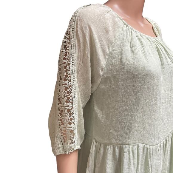 Indigo Rose Peasant Midi Dress Womens XL Mint Green Laced Boho Classy Comfy - Picture 3 of 13